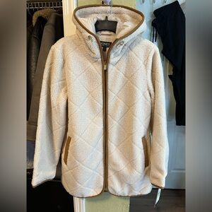 JONES New York CREAM Faux FUR QUILTED Sherpa HOODED ZIP| NWT